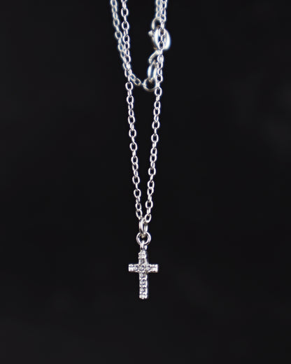 PRE-ORDER Dainty CZ Cross Pendant Necklace: Sterling Silver