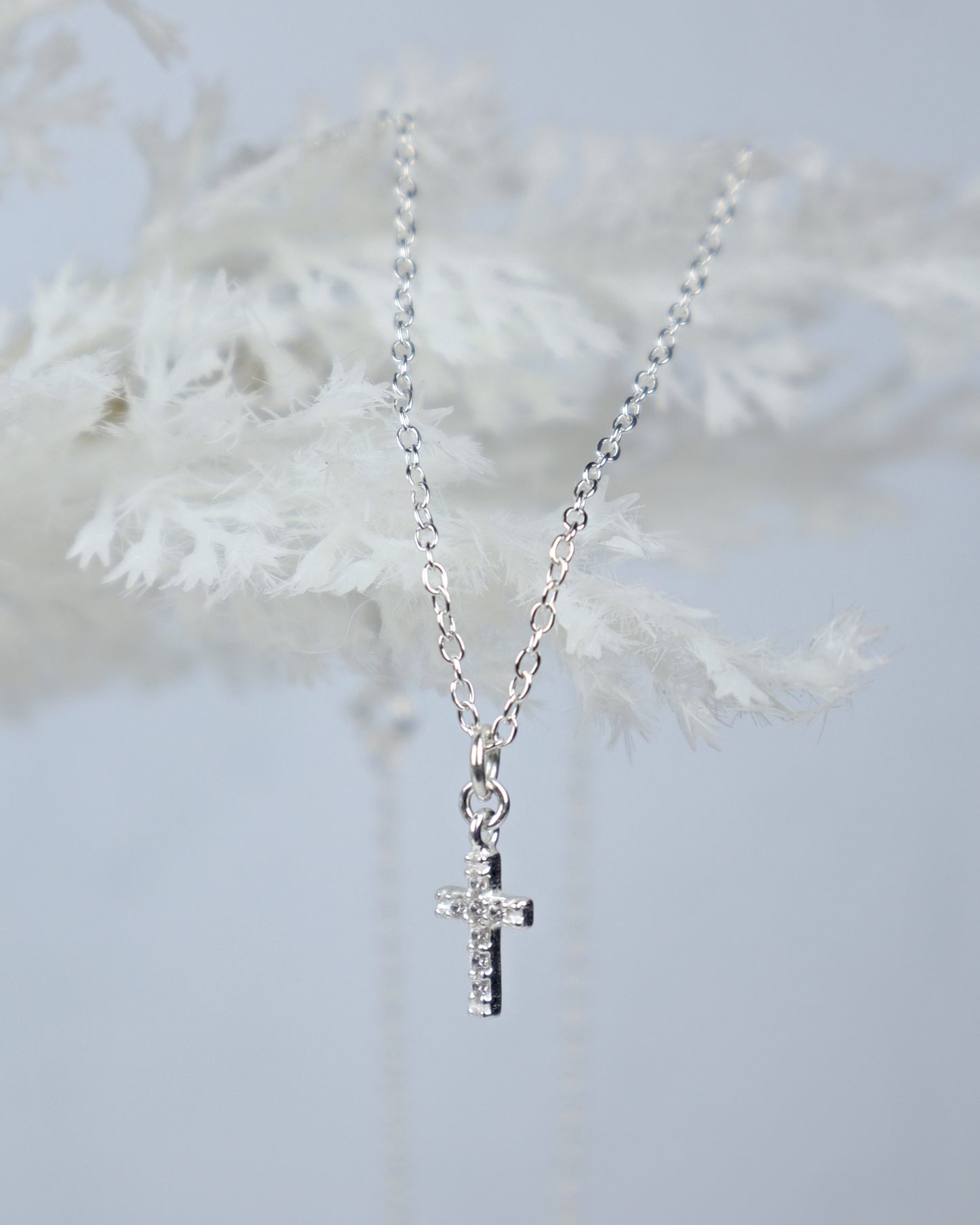 PRE-ORDER Dainty CZ Cross Pendant Necklace: Sterling Silver
