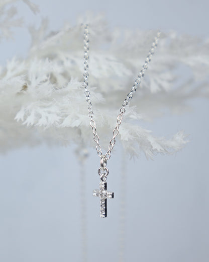 PRE-ORDER Dainty CZ Cross Pendant Necklace: Sterling Silver