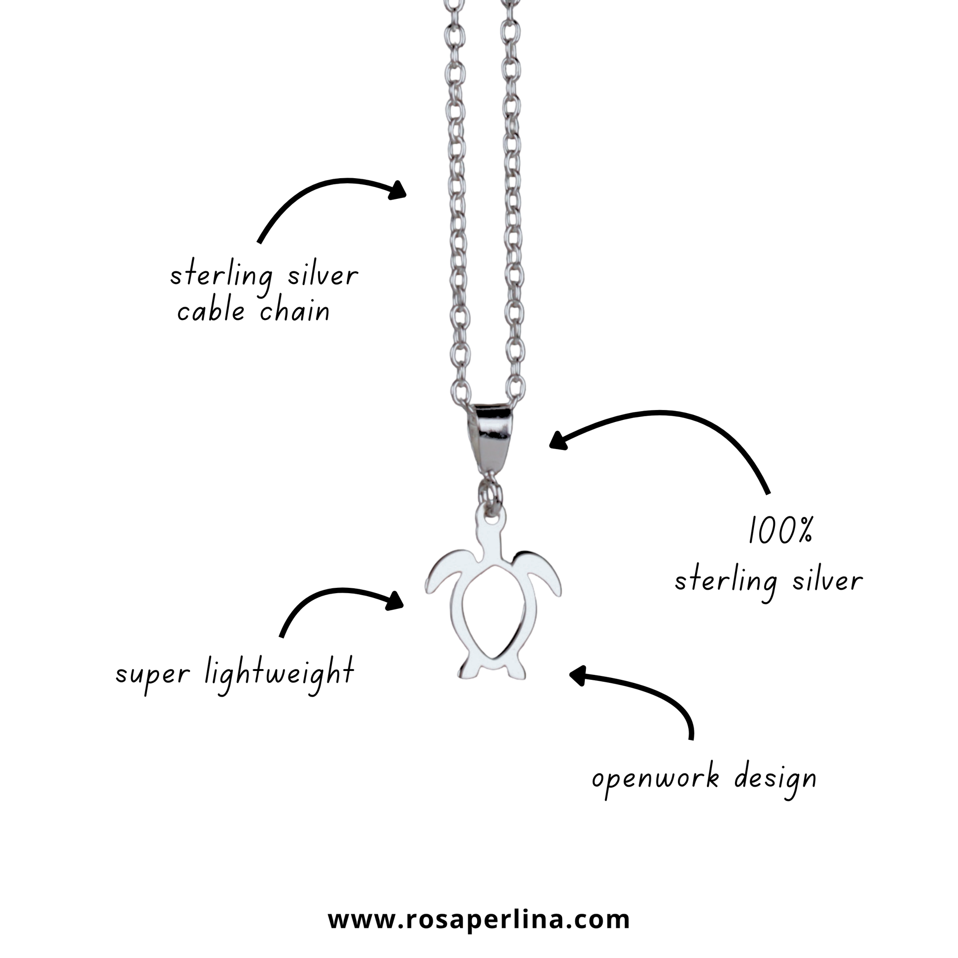 sterling silver sea turtle necklace for women infographic