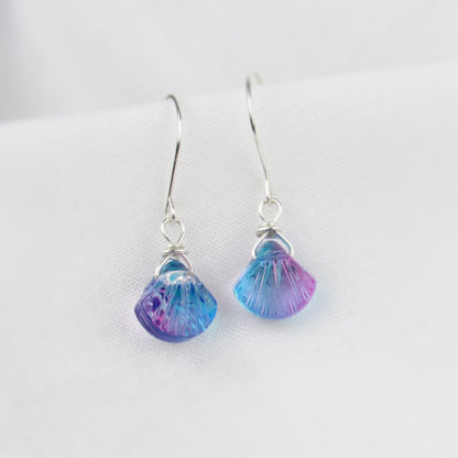Pink Blue Glass Shell Earrings