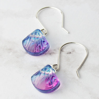 Pink Blue Glass Shell Earrings