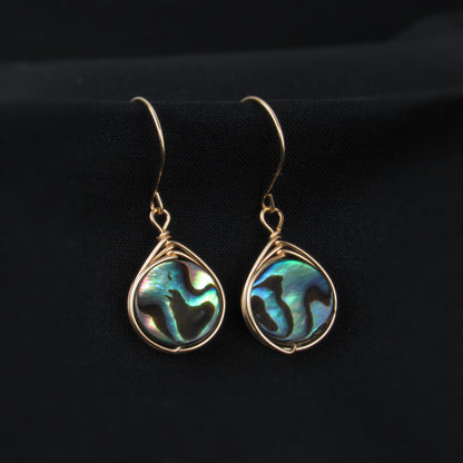 12mm Gold Circle Abalone Earrings