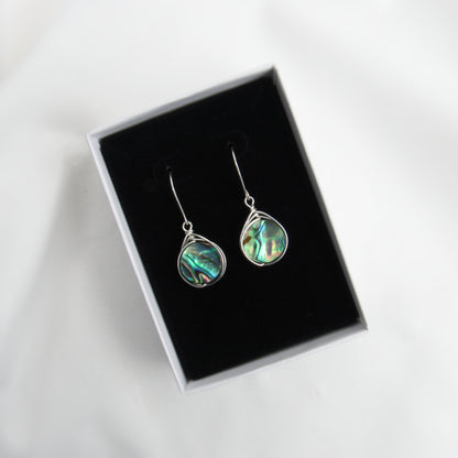 12mm Circle Silver Abalone Earrings