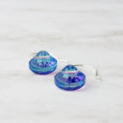 Pink Blue Glass Shell Earrings