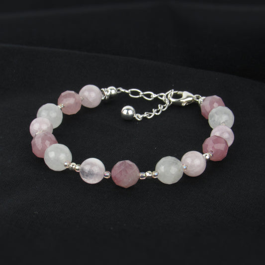 Bracelet de pierres précieuses roses avec Kunzite et Quartz Rose