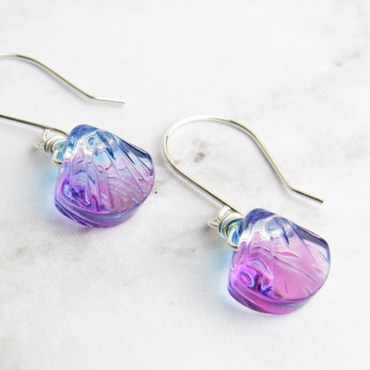 Pink Blue Glass Shell Earrings