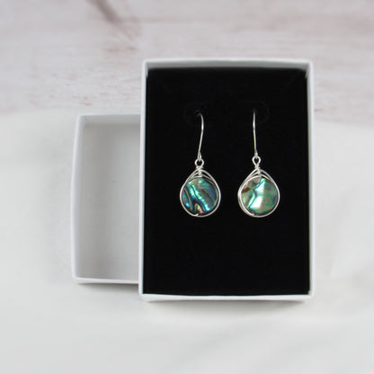 12mm Circle Silver Abalone Earrings